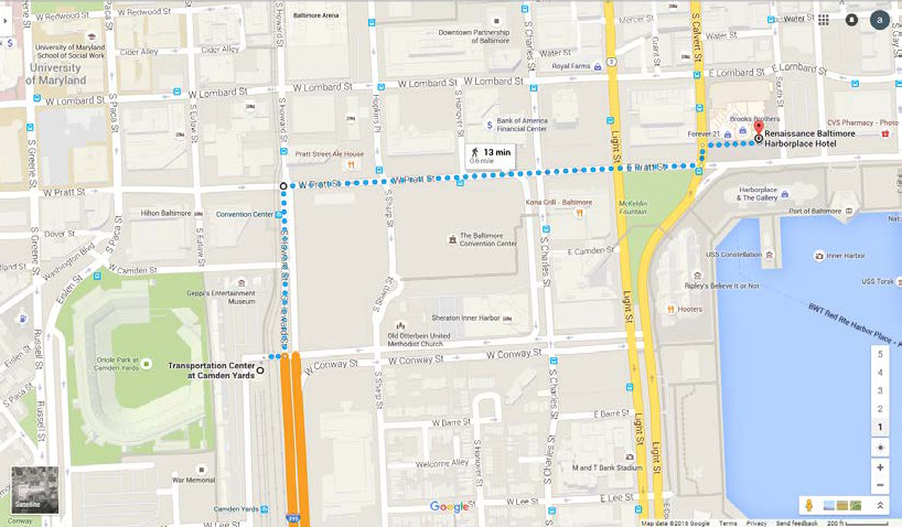 Screenshot of Google Maps directions to hotel from Union Station, Washington, D.C. via MARC train