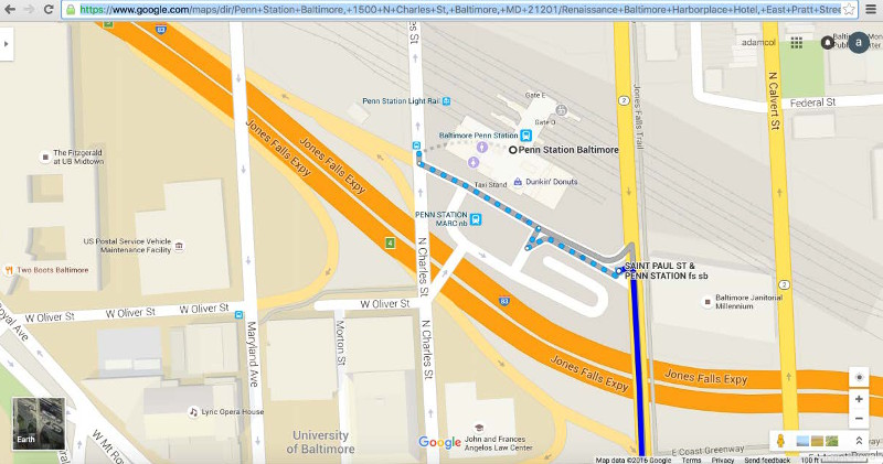 Screenshot of Google Maps directions to hotel from Union Station, Washington D.C.