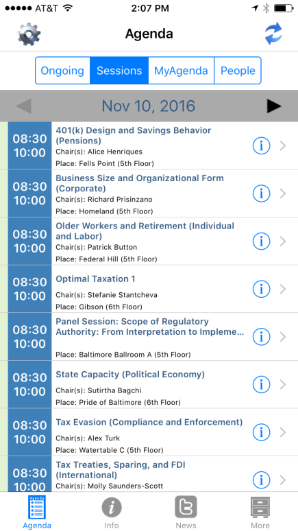 NTA Conference App Sessions Screen